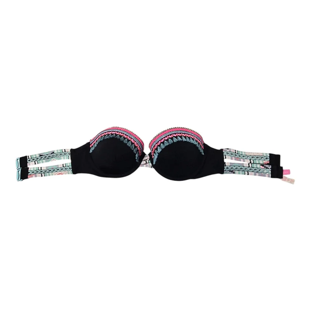 Victoria's Secret Bra 32C Black with festive Trim 80% Polyester 20% Elastane